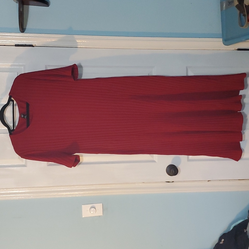 NWOT Shein Curve 4XL Ribbed Deep Red Midi Dress